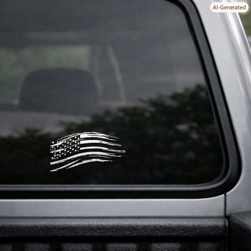 Distressed American Flag Decal(Gray/White/Black)