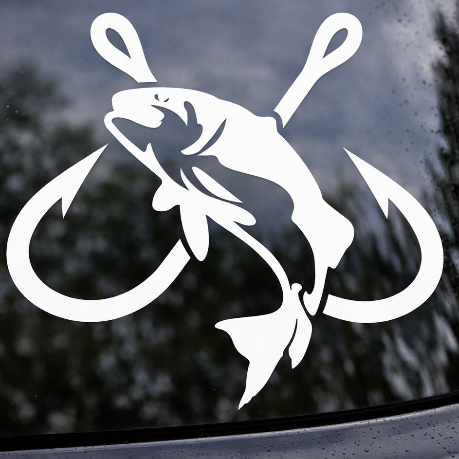 Fish & Two Fishhooks Decal