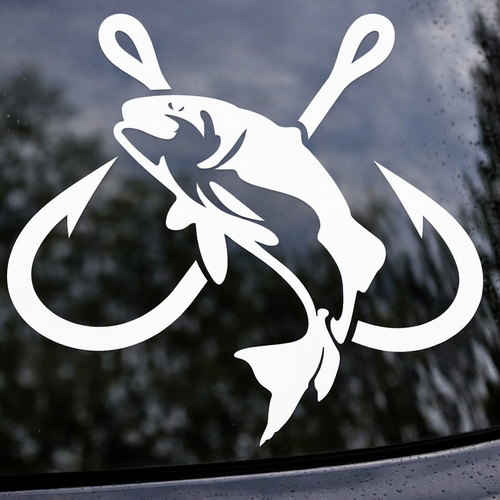 Fish & Two Fishhooks Decal