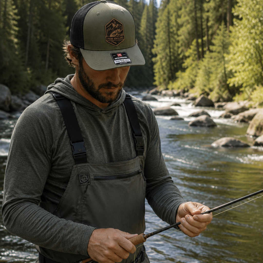 PNW Anglers leather patch hat