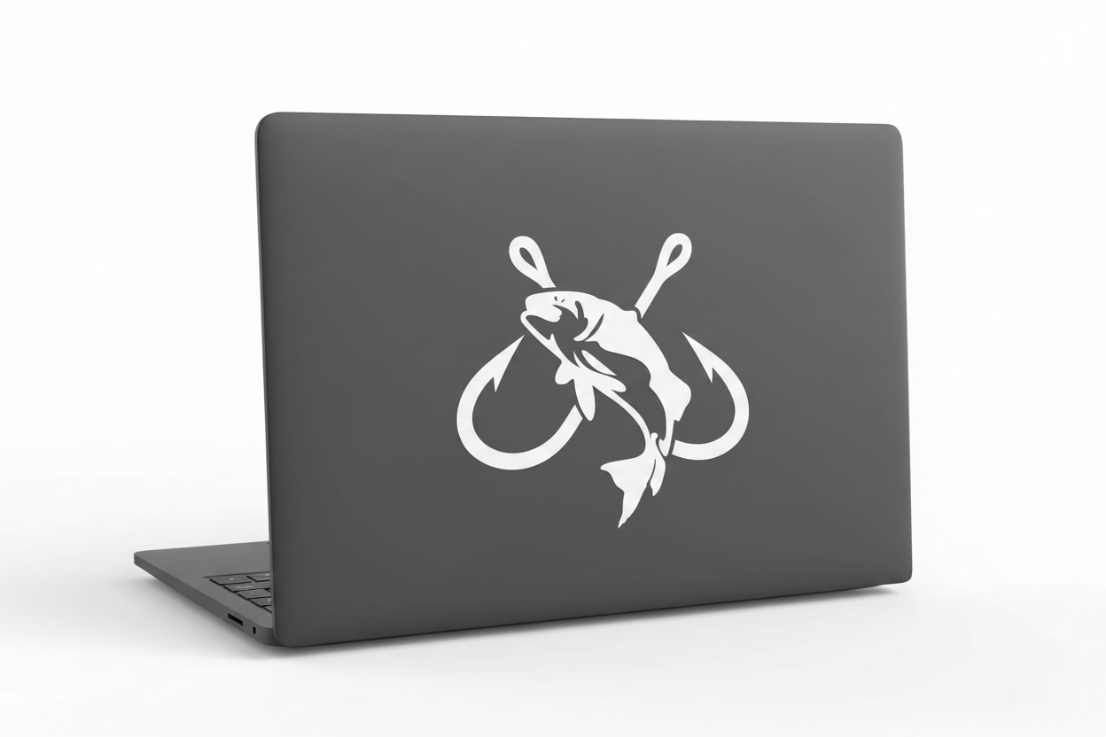 Fish & Two Fishhooks Decal