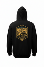Black hoodie with 'PNW Off-Road' graphic on the back against a white background