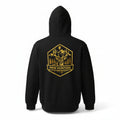  'PNW Hunters' badge & text on black sweatshirt with a white background.