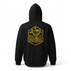  'PNW Hunters' badge & text on black sweatshirt with a white background.