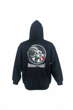 Black hoodie with 'Naughty Goat' logo on the back against a white background