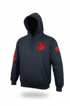 Black jacket with red Naughty Goat logos on a white background