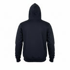 Black hoodie laid flat on a white background